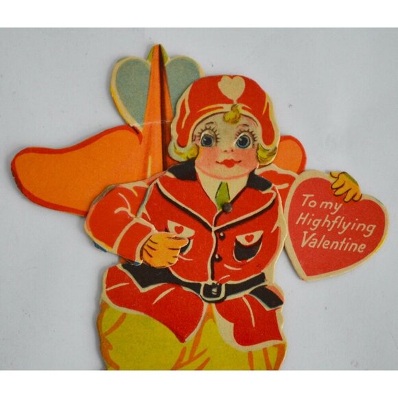 Vintage 1920s 1930s Mechanical Articulating Valentine Card Airplane Pilot - Picture 6 of 10